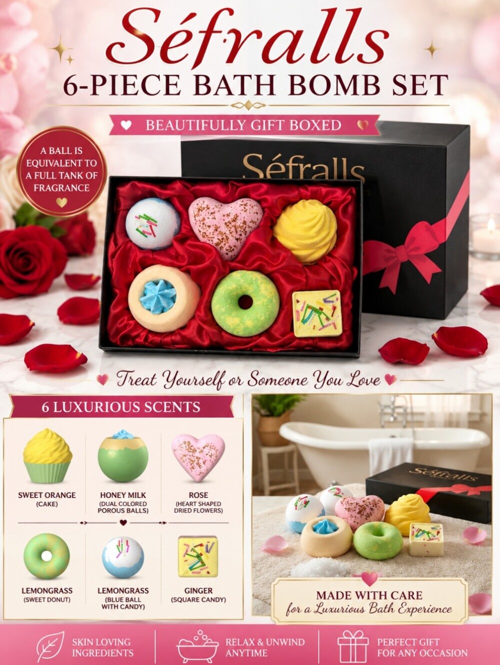 BUNDLE 6 Piece Scented Dessert Bath Bomb Bubble Bath Gift Box Set